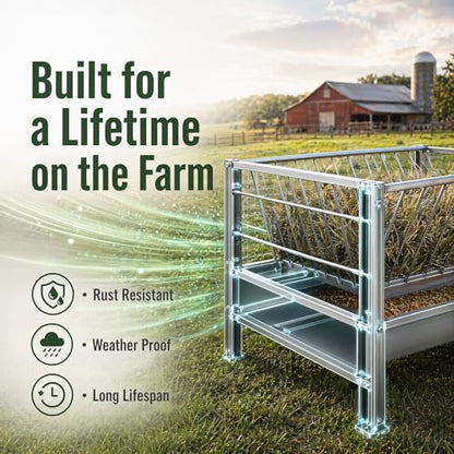 98 Gallon Heavy Duty Livestock Feeder, Hay and Grain Feeder for Goats Sheep Calves, Large Capacity Goat Trough with 25-Goat Capacity Feeder