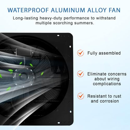 IDEALHOUSE 20 Inch Shutter Exhaust Fan, Wall Mounted Aluminum Vent Fan with Automatic Shutter, 3500 CFM High Speed Airflow for Garage, Attic, Workshop, Greenhouse - size: 20 Inch