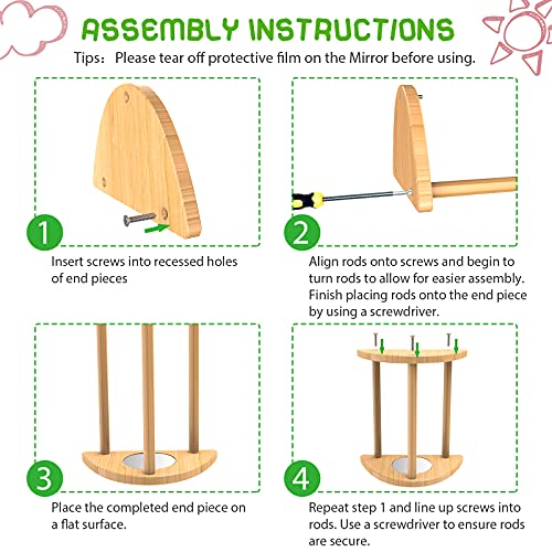Mini Chick Perch with Mirror, Strong Bamboo Roosting Bar for coop and brooder, Training Perch for Baby Chicks, El Pollitos, La Pollita, Easy to Assemble and Clean, Fun Toys for Chick