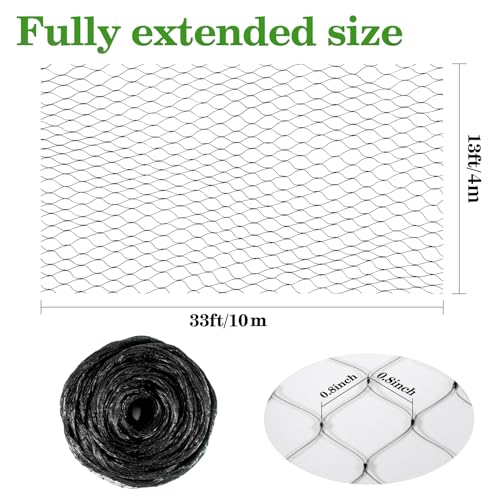 MAQIHAN 13x33ft Bird Netting for Garden - Black Mesh Net Cover for Garden Protection from Deer, Chicken Coop, Squirrel, Poultry Fence for Plant, Fruit Tree, Blueberry Bushes, Strawberry, Vegetable