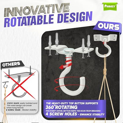 [UPGRADED] 200LBS 8Pcs Rotatable Ceiling Hooks with 4 Screw Points Plate Base, White Wall Mount Metal Hanger for Hanging Plants, Bird Feeders, Lanterns, Lights, Wind Chimes, Indoor Outdoor Decor - style: 8PCS