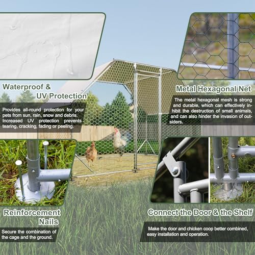 Large Metal Chicken Coop, Walk in Chicken Coops with Run, Heavy Duty Chicken Runs for Yard with Cover, Outdoor Farm Duck Rabbit Cage Poultry Pen (9.94 ft x 6.46 ft)