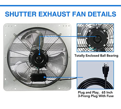 KEN BROWN 18 Inch Exhaust Fan with Power Cord, Automatic Shutter, 2600CFM, Aluminum Cooling Ventilation Fan, High Speed Wall Mounted Attic Fan for Garage, Greenhouse, Shop, Shed - size: 18 Inch