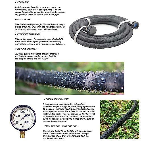 Soaker Hose 1/2" 25ft Rubber Garden Soaker Hoses, Water Seeper Round Drip Hose, Heavy Duty Drip Irrigation Hose For Vegetable, Lawn, Plants and Trees Watering - size: 1/2inch 25ft