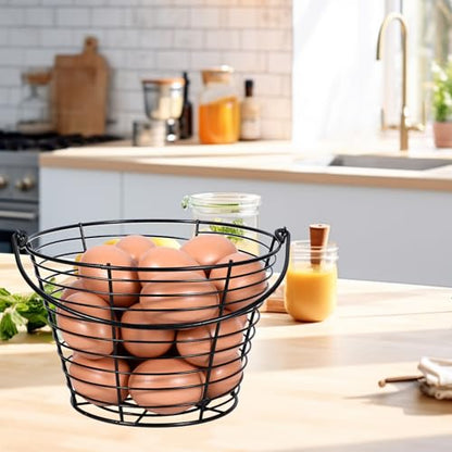 Kifmurase 3 Pcs 8” Egg Collecting Basket for Gathering Fresh Eggs with Handle, Wire Baskets Metal Storage Basket for Carring and Transporting Chicken and Duck Eggs, Fruit Bin