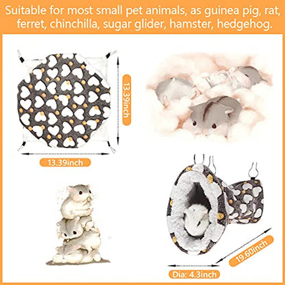 LEFTSTARER Cashmere Pet Bed Mat and Toy, Heart-Brown Ferret Guinea Pig Hammock Toy Small Animal Cage Accessories, 19.7x5.9in Hanging Tunnel & 13.39x13.39in Bunkbed Hammock - color: 1.Heart-Brown