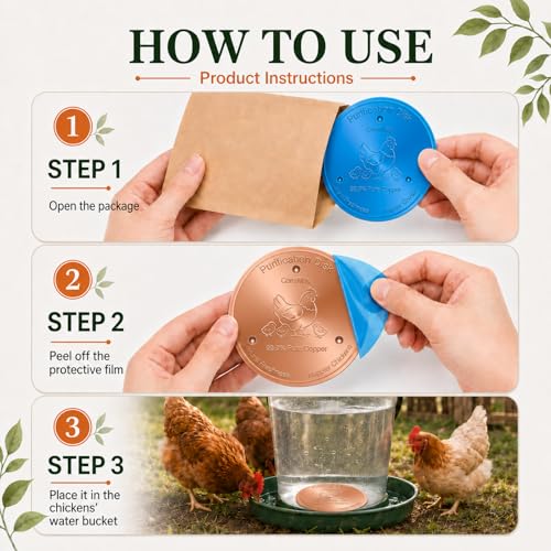 Copper Disc for Chicken Water Purification, 99.99% Pure Copper Disk, Helps Keep Water Cleaner, Fits Chicken Waterers, Chicken Water Feeders & Bird Baths