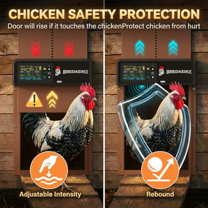 Automatic Chicken Coop Door Solar Powered with HD Screen, Timer & Light Sensor, 5 Modes, Aluminum Alloy, Remote Control Up to 70M - color: Brown