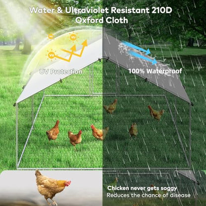 Large Metal Chicken Coop with Waterproof and UV-Resistant Cover,Chicken Run Outdoor Walk-in Cage Rabbit Duck Hen House for Backyard Farm Use, Spire Roof(10’ W x 13.2’ L x 6.4’ H) - size: 13x9.9Ft-Spire