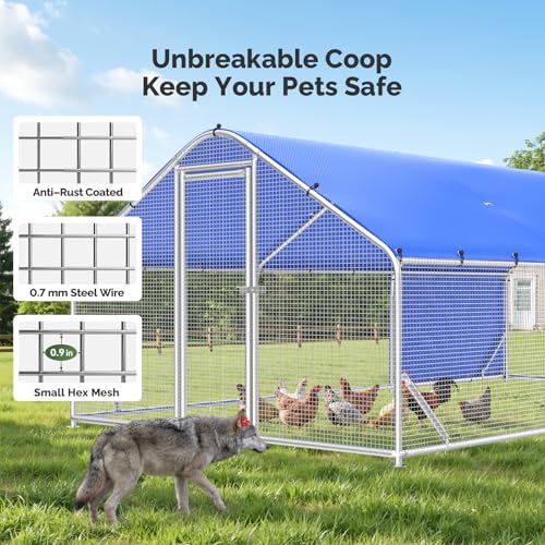 Sino Luban Large Metal Chicken Coop Run with Galvanized Hardware Cloth for 30 Chickens/Ducks, Chicken Runs for Yard with Waterproof Cover, Chicken Enclosure Pen Outdoor, Walk-in Poultry Cage - size: 212.6"L x 106.3"W x 76.8"H
