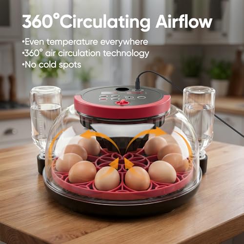 LARKBIRD Incubators for Hatching Eggs - 12 Egg Incubator with Automatic Egg Turning and Humidity Control, 1080P HD Camera & APP Controlled, for Chickens/Duck/Quail/Pigeon Eggs