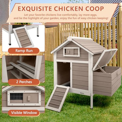Chicken Coop Chicken House Outdoor with 2 Nesting Box, Wooden Hen Rabbit Pet House Hutch Poultry Cage with Removable Trays, Ramp (32" L x 23.6" W x 36.6" H) - size: 32.0"L x 23.6"W x 36.6"H