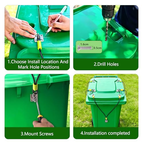 Universal Raccoon Trash Can Lid Lock - Small Animals Outdoor Trash Can Lid Lock with Two Steel Wire Rope,Also Works for Bear,Rat,Wind and Other Wildlife (1)
