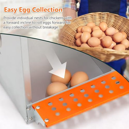 Galvanized Steel Chicken Nesting Box 6 Bay Wall Mounted Predator Proof for Hens and Ducks Easy Egg Collection Vented Design Easy Assemble Orange Coop Equipment (6 Compartment) - size: 31.8"L x 17.0"W x 25.0"H