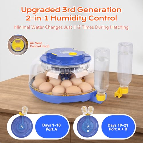 18 Egg Incubator, for Hatching Eggs with Automatic Egg Turner, Temperature & Humidity Control, Built-in Egg Candler, Ventilation, Incubation Days Display, for Chicken, Duck, Goose and Quail Eggs