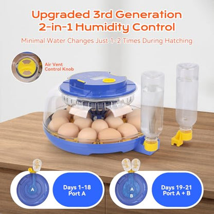 18 Egg Incubator, for Hatching Eggs with Automatic Egg Turner, Temperature & Humidity Control, Built-in Egg Candler, Ventilation, Incubation Days Display, for Chicken, Duck, Goose and Quail Eggs