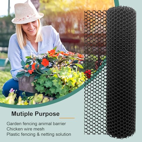 Chicken Plastic Wire Fencing Mesh - Heavy-Duty Plastic Chicken Black Wire Fence Mesh for Gardening, Barrier Netting, Poultry Dogs Rabbit Fencing (Black, 15.7IN x 10FT) - size: 15.7IN x 10FT