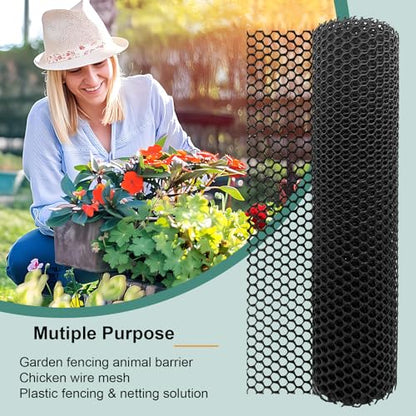 Chicken Plastic Wire Fencing Mesh - Heavy-Duty Plastic Chicken Black Wire Fence Mesh for Gardening, Barrier Netting, Poultry Dogs Rabbit Fencing (Black, 15.7IN x 33FT) - size: 15.7IN x 33FT