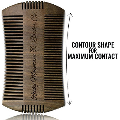 Beard Comb - Sandalwood Natural Hatchet Style for Hair - Anti-Static & No Snag, Handmade Wide & Fine Tooth Contour Brush Best for Beard & Moustache with Carrying Case Pouch