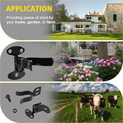 1-3/8" Wall Mount Fork Gate Latch with Padlock Hole & Hardware, Galvanized Steel， for Chain Link Fence Gate, Wood Post and Outdoor Farm Gate (Black) - color: Black