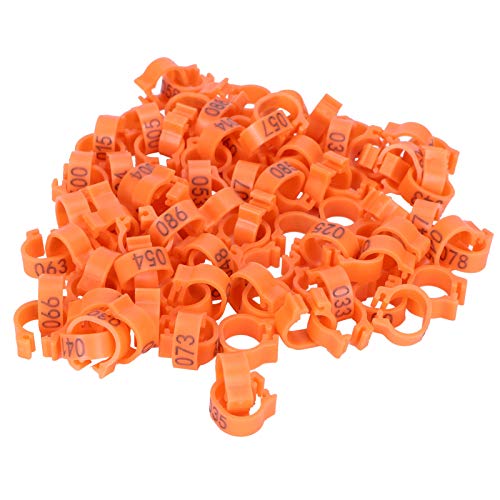 100pcs Birds Foot Rings, Leg Bands, Number Identification Tags for Poultry Farming and Bird Tracking (Orange) - color: Orange