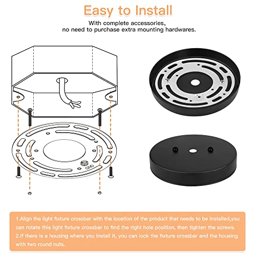 Upgraded Version - 2 Sets 4" Diameter Light Fixture Mounting Bracket, Helunsi Universal Crossbar for Lighting, Ceiling Fan Light Fixture Mounting Plate, Steel Circle Crossbar with Complete Accessories