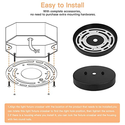 Upgraded Version - 2 Sets 4" Diameter Light Fixture Mounting Bracket, Helunsi Universal Crossbar for Lighting, Ceiling Fan Light Fixture Mounting Plate, Steel Circle Crossbar with Complete Accessories