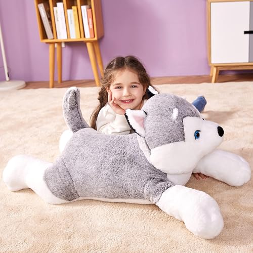 IKASA Giant Husky Stuffed Animal Plush Toy,30" Large Dog Puppy Cute Jumbo Soft Toys,Huge Big Size Plushy Fluffy Fat Plushie,Gifts for Kids - style: Husky Dog