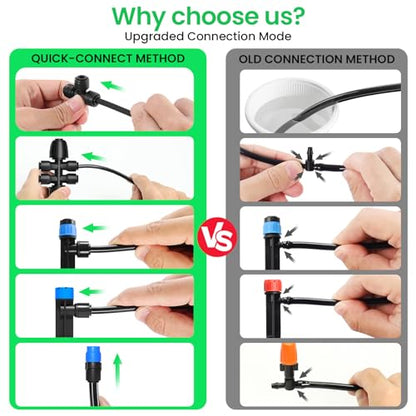 MIXC 247 FT Drip Irrigation System,Quick Connector Garden Watering System Automatic Sprinkler System Kit for Lawn Raised Bed Greenhouse Plant Watering System with 1/4'' Tubing,Drip Emitters,Connectors - size: 50FT Main tube+197FT 1/4'' tube