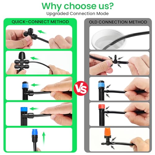 MIXC 230FT Quick-Connect Drip Irrigation System Kit, Automatic Garden Watering System with 1/4" & 1/2" Fast-Lock Tubing - Adjustable Nozzles & Sprinklers for Garden, Greenhouse, Lawn, Potted Plants - size: 33FT Main tube+197FT 1/4'' tube