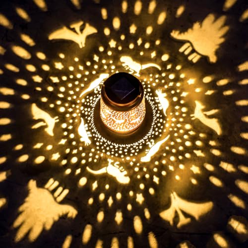 Dinosaur Solar Lanterns Outdoor Waterproof Hanging Solar Lights Dinosaur Gifts for Women Men Metal Decorative LED Dinosaur Lanterns for Garden Decor,Yard,Patio,Lawn,Tabletop,Pathway,Landscape - style: Dinosaur