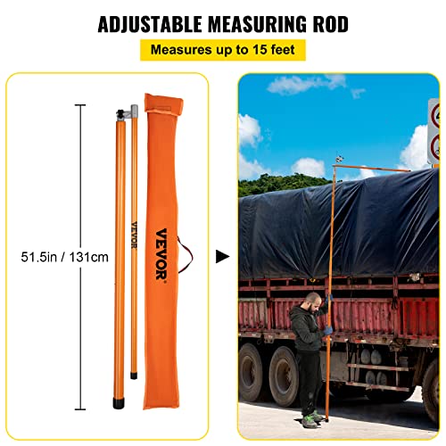 VEVOR Height Stick for Trucks, 15 FT Load Height Measuring Stick with Carrying Bag, Non-conductive Truck Stick with Adjustable Pole for rucks, Car Haulers - size: 15ft
