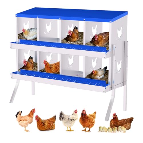 GarveeHome 8 Holes Nesting Boxes for Chickens, Roll Away Chicken Nesting Box with Lid Cover, Easy Egg Collection, Chicken Laying Box for Outdoor, Poultry Coop, Farm, Yard, with Bracket Legs - color: blue, size: 8 holes with legs