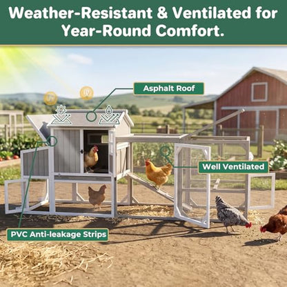 95.3" L Large Chicken Coop with Run, Chicken Tractor Hen House with 3 Nesting Boxes, Wheels, Portable Outdoor Quail Hutch Poultry Cage for 2-4 Chickens with 6 Access, Removable Tray, Ramp - size: 95.3"L x 31.5"W x 44.9"H