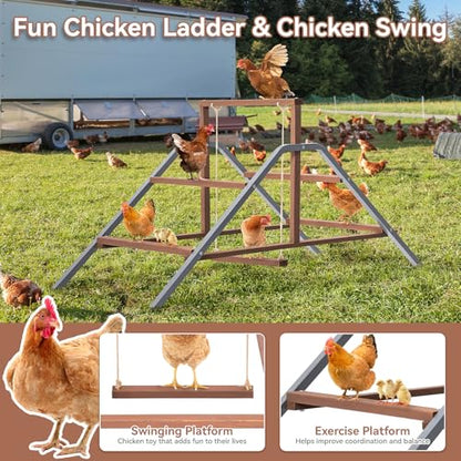 PETSFIT Chicken Perch Ladder-Solid Wood and Rustproof Iron Design, Chicken Ladder with Swing for Healthy Poultry-Ideal for Backyard Coops, Farms, Easy to Assemble and Clean - size: 58"Lx24"Wx28"H