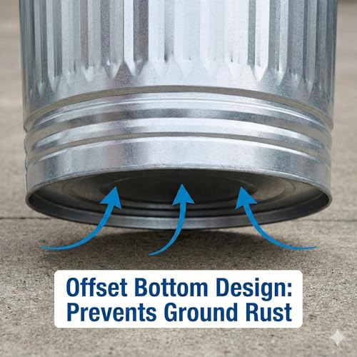 31 Gallon Galvanized Steel Trash Can with Lid, Heavy Duty, Rodent Proof, Weather Resistant, for Outdoor Garbage, Pet Food, Seed & Charcoal Storage