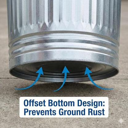 31 Gallon Galvanized Steel Trash Can with Lid, Heavy Duty, Rodent Proof, Weather Resistant, for Outdoor Garbage, Pet Food, Seed & Charcoal Storage