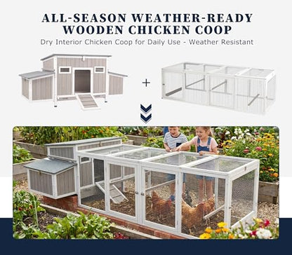 Gowoodhut Outdoor Chicken Coop Wooden Hen House with Run for 2-4 Chickens Hens Coop for Backyard Weatherproof Roof, Nesting Box, Roosting Bar, Pull-Out Tray for Small Pets Rabbit (COOP84+RUN88) - size: 106.0"L x 29.5"W x 28.5"H