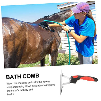 Kisangel Horse Grooming Comb with Ergonomic Non Slip Rubber Handle Durable Rake for Shedding and Mud Removal Boosting Horse Fur Cleaning and Red
