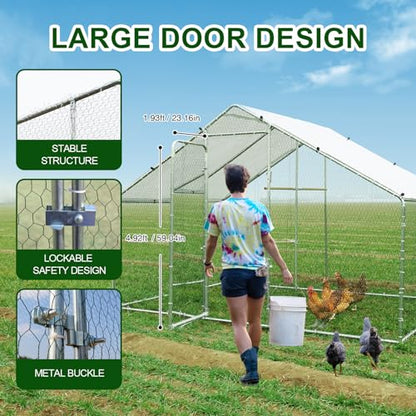 Large Metal Chicken Coop Heavy Duty Chicken Pens Outdoor with Top Walk in Poultry Cage Chicken Run Dog Kennel with Water Resident and Anti-UV Cover for Yard with Cover Duck Rabbit Cage - size: 117.6"L x 79.2"W x 79.2"H