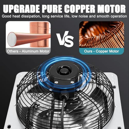 10 Inch Upgraded Shutter Exhaust Fan with Speed Controller & Thermostat, 820 CFM Wall Mounted Exhaust Fan, Ventilation Attic Fans for Greenhouse, Garage, Warehouse, Shed, Basement, Chicken Coop - size: 10 Inch Shutter Exhaust Fan