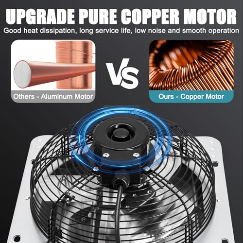 Criditpid 12 Inch Shutter Exhaust Fan, 970 CFM Wall Mounted Fan, Attic Vent Fan with Speed Controller and Thermostat for Greenhouse, Garages, Warehouse, Shed, Basement, Chicken Coops Ventilation. - size: 12 Inch Shutter Exhaust Fan