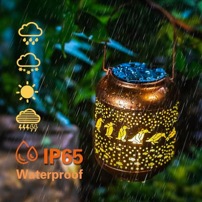 Penguin Solar Lanterns Outdoor Waterproof,Hanging Solar Lights Penguin Gifts for Women Men Metal LED Decorative Light for Yard,Patio,Lawn,Tabletop,Pathway,Landscape,Garden Decor - style: Penguin