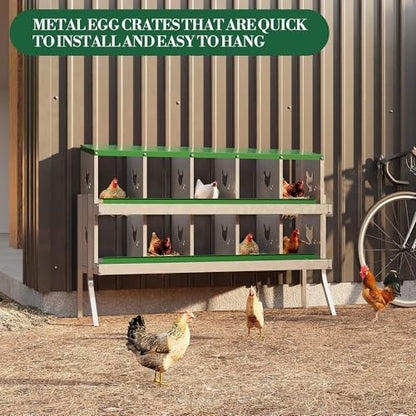 Chicken Nesting Boxes with Roll Away Egg Tray,6/8/10 Compartments, Steel Rustproof & Ventilated Laying Boxes for Hens, Chickens, Ducks, Easy-Clean Poultry Coop Accessories Stand/NO Stand