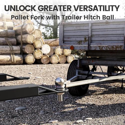 Heavy Duty Pallet Forks 2600 lbs Capacity, 46" Quick Attach Skid Steer Forks with Trailer Hitch Ball for Tractor Loader, Q235 Steel Fork Frame for Lifting Moving Towing for Farm Warehouse