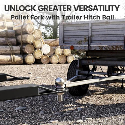 Heavy Duty Pallet Forks 2600 lbs Capacity, 46" Quick Attach Skid Steer Forks with Trailer Hitch Ball for Tractor Loader, Q235 Steel Fork Frame for Lifting Moving Towing for Farm Warehouse