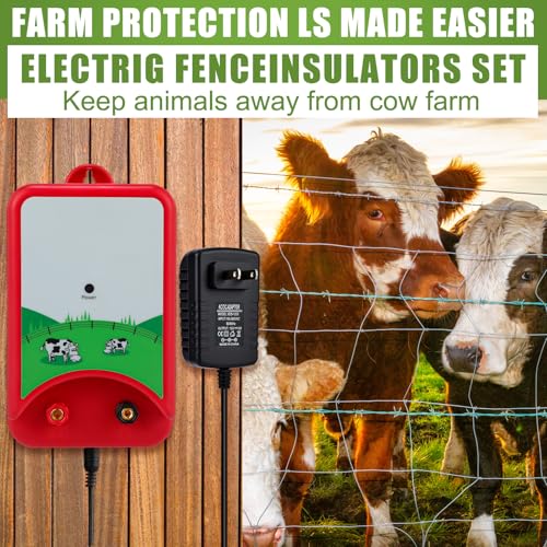 MorningRo 8 Mile Electric Fence 12000V 1.5Joule Electric Fence Charger Kit with Copper Ground Rod Insulator Socket Tool Aluminum Wire for Containing Dog Livestock