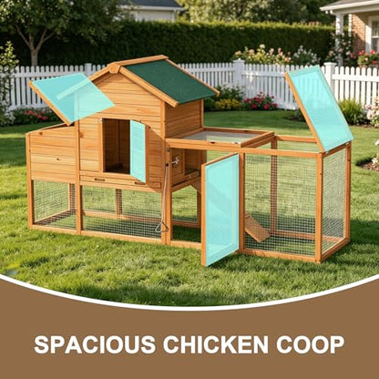 80" Chicken Coop with Expandable Run, Outdoor Chicken House for 4 Chickens, Wooden Hen House with Run, Nesting Box, Pull Out Tray, Chicken Cage - size: 78.0"L x 27.0"W x 45.0"H