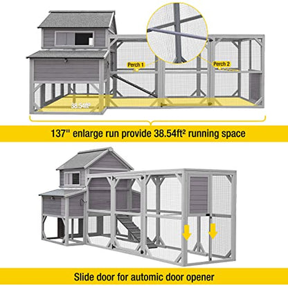 Aivituvin Large Chicken Coop 137" L Hen House Duck Cage for 10-15 Chickens 55ft² with Spacious Run, 6 Nesting Box, 6 Raised Perches - size: 137.0"L x 63.0"W x 62.0"H