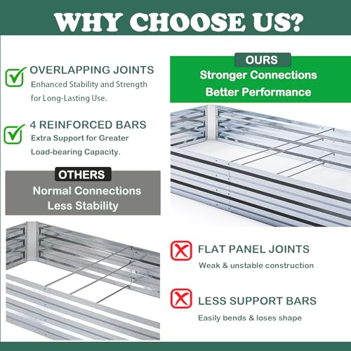 Galvanized Raised Garden Beds 2-Pack (8x4x1ft Each) – Overlapping 4-Inch Panels + 4 Support Bars, Heavy-Duty Metal Planter Box for Vegetables, Herbs, Flowers, No-Deformation Steel Garden Kit - size: 8x4x1ft (2 pcs)